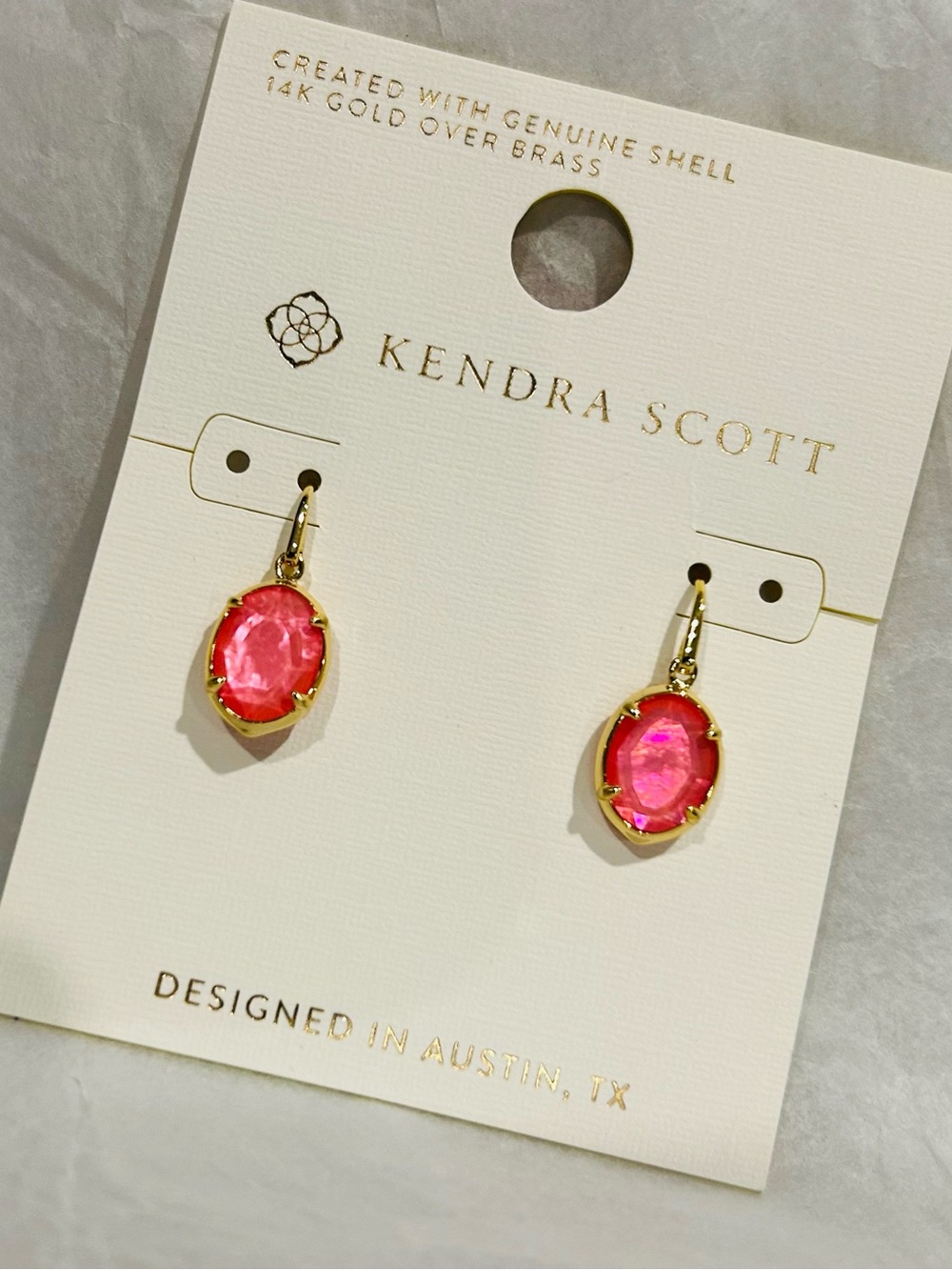 Kendra Scott Gold-Plated Bright Pink Stone Drop Earrings